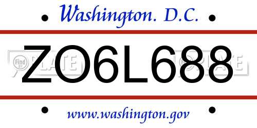 ZO6L688 District Of Columbia License Plate
