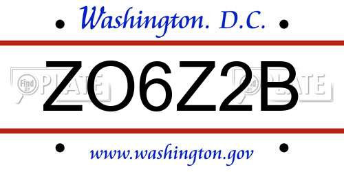 ZO6Z2B District Of Columbia License Plate