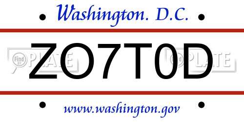 ZO7T0D District Of Columbia License Plate