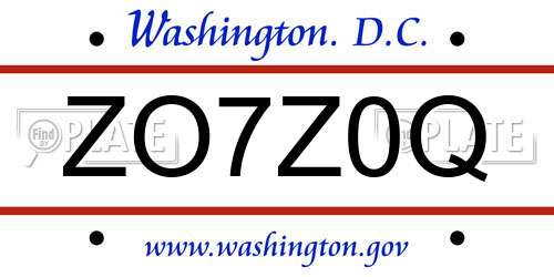 ZO7Z0Q District Of Columbia License Plate