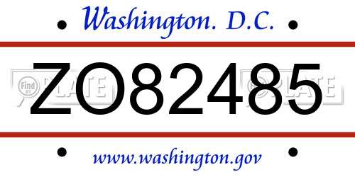 ZO82485 District Of Columbia License Plate