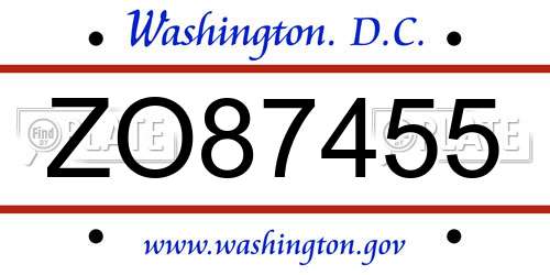 ZO87455 District Of Columbia License Plate