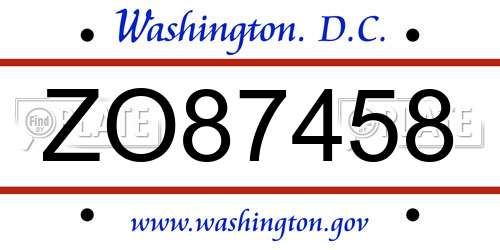 ZO87458 District Of Columbia License Plate