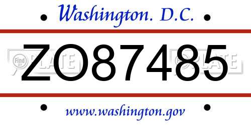 ZO87485 District Of Columbia License Plate