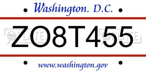 ZO8T455 District Of Columbia License Plate