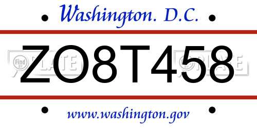 ZO8T458 District Of Columbia License Plate