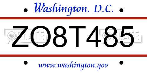 ZO8T485 District Of Columbia License Plate