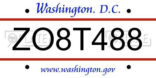 ZO8T488 District Of Columbia License Plate