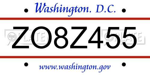ZO8Z455 District Of Columbia License Plate