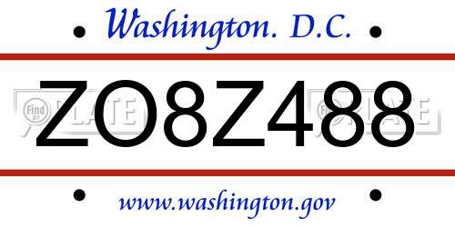 ZO8Z488 District Of Columbia License Plate