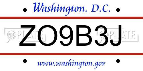 ZO9B3J District Of Columbia License Plate