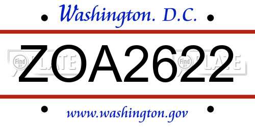 ZOA2622 District Of Columbia License Plate