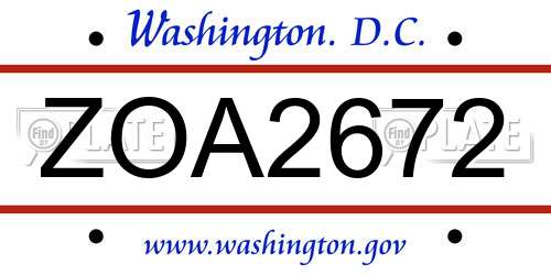 ZOA2672 District Of Columbia License Plate