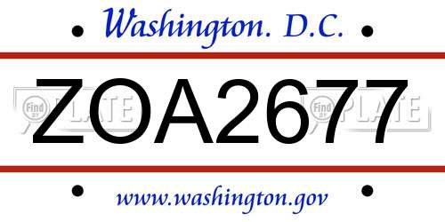 ZOA2677 District Of Columbia License Plate