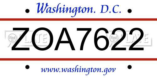 ZOA7622 District Of Columbia License Plate