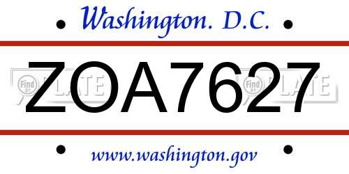 ZOA7627 District Of Columbia License Plate