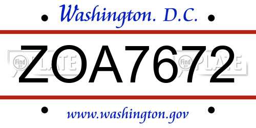 ZOA7672 District Of Columbia License Plate