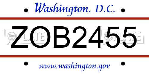ZOB2455 District Of Columbia License Plate