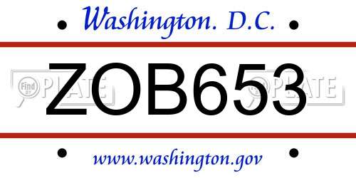 ZOB653 District Of Columbia License Plate
