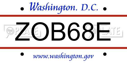 ZOB68E District Of Columbia License Plate
