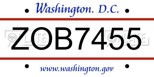 ZOB7455 District Of Columbia License Plate
