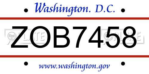 ZOB7458 District Of Columbia License Plate