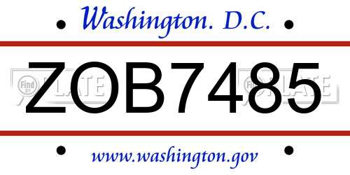 ZOB7485 District Of Columbia License Plate