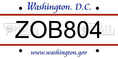 ZOB804 District Of Columbia License Plate