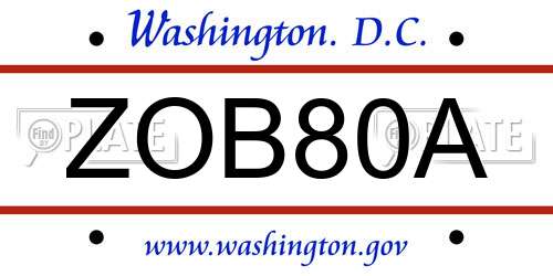 ZOB80A District Of Columbia License Plate