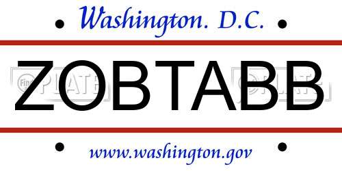 ZOBTABB District Of Columbia License Plate