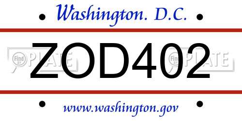 ZOD402 District Of Columbia License Plate