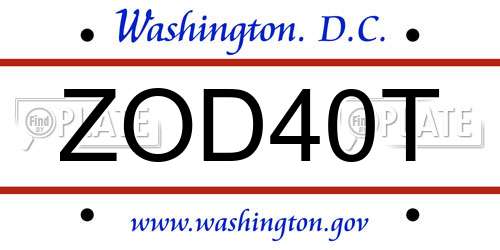 ZOD40T District Of Columbia License Plate