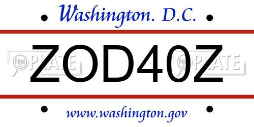 ZOD40Z District Of Columbia License Plate