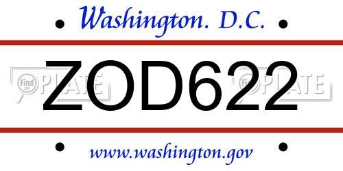 ZOD622 District Of Columbia License Plate