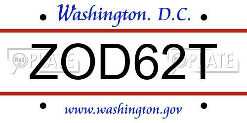 ZOD62T District Of Columbia License Plate