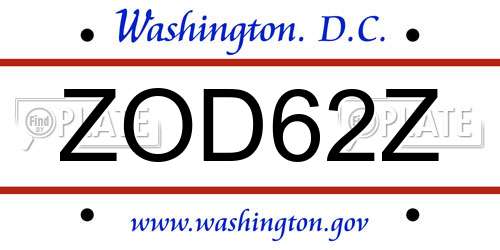 ZOD62Z District Of Columbia License Plate