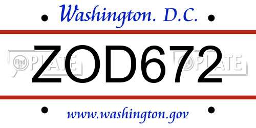 ZOD672 District Of Columbia License Plate