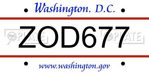 ZOD677 District Of Columbia License Plate