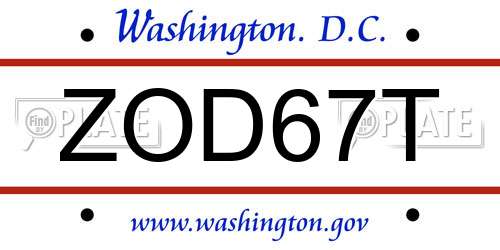 ZOD67T District Of Columbia License Plate