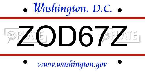 ZOD67Z District Of Columbia License Plate
