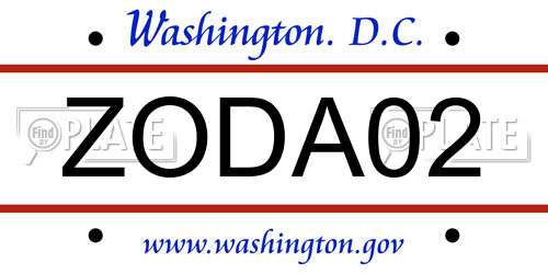 ZODA02 District Of Columbia License Plate