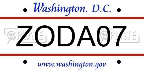 ZODA07 District Of Columbia License Plate