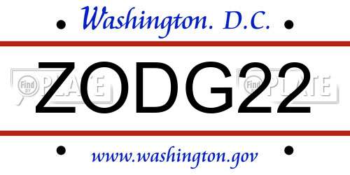 ZODG22 District Of Columbia License Plate