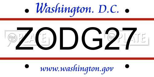 ZODG27 District Of Columbia License Plate