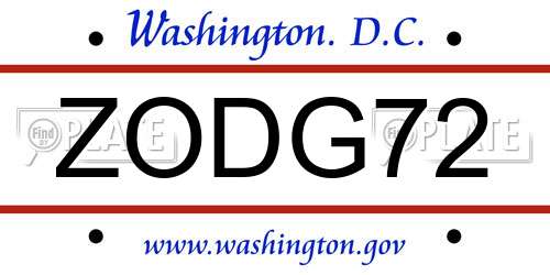 ZODG72 District Of Columbia License Plate