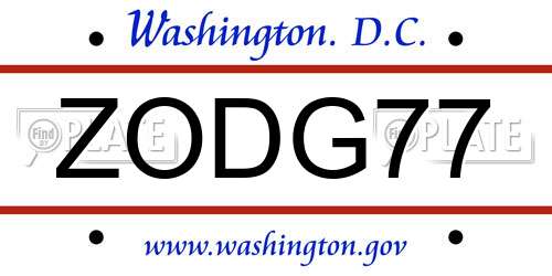 ZODG77 District Of Columbia License Plate