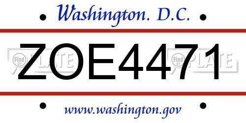 ZOE4471 District Of Columbia License Plate