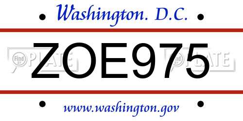 ZOE975 District Of Columbia License Plate