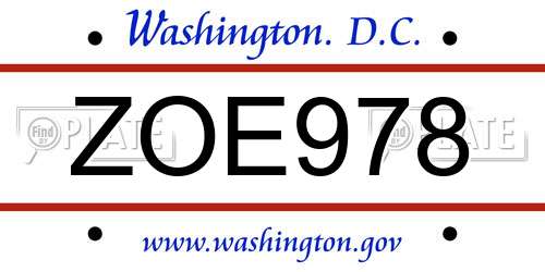 ZOE978 District Of Columbia License Plate