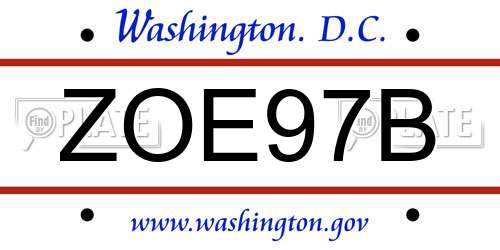 ZOE97B District Of Columbia License Plate
